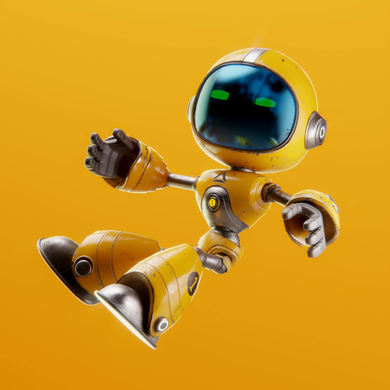 yellow robot character on orange background